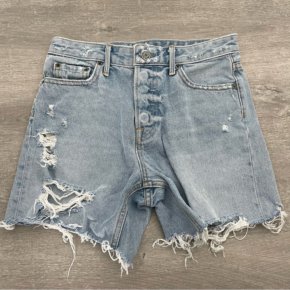 GRLFRND Distressed Light Blue Denim Shorts Size US 23